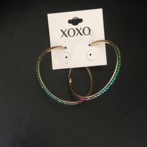 XOXO Multi Color Crystal Hoops 2.5"
